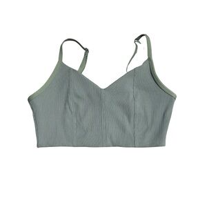 Offline by Aerie Sports Bra Medium Green Ribbed Stretch Activewear M
